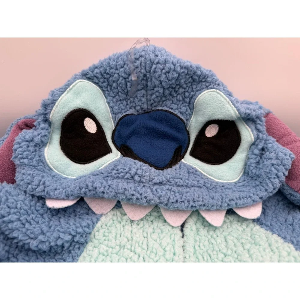 Disney Stitch Sherpa Fleece Hooded One Piece Pajamas Union Suit Blue Small E064 - Picture 2 of 10